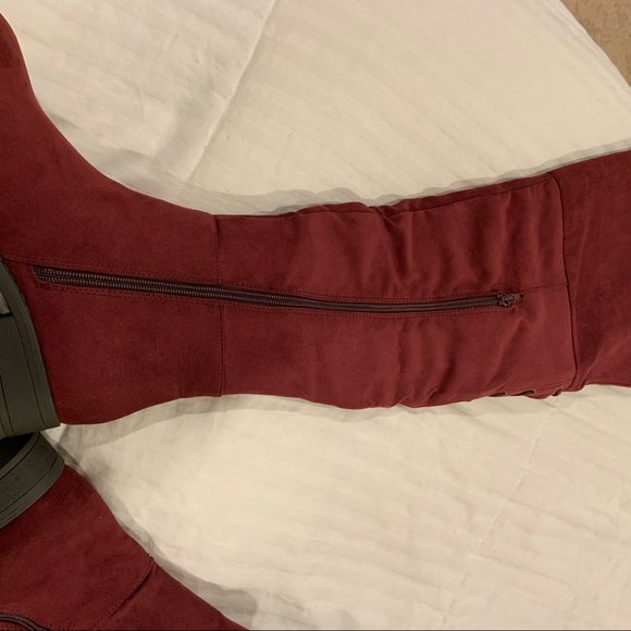 Show Dazzle Maroon Thigh High Boots - Picture 3 of 5